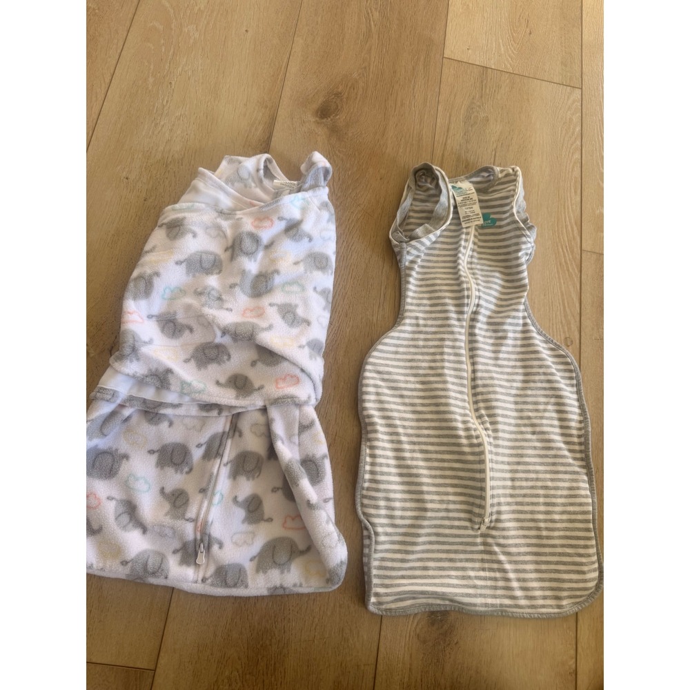 Halo & Love To Dream Swaddle Set Kids NB-M Gray White Elephant Stripe